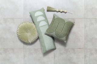 Block Printed Waves Throw Pillow | Sage Green, 18x18
