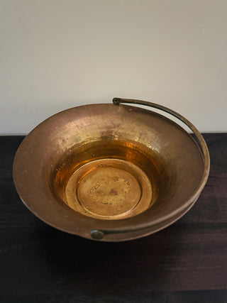 Vintage Hammered Brass Basket Planter, Large