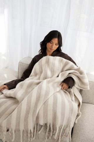 Wool Stripe Throw | Pale Taupe