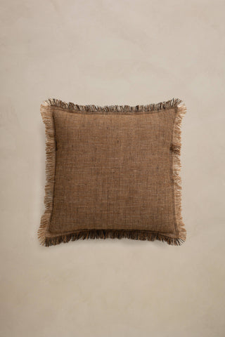 Fringed Linen Cushion Cover | Brown