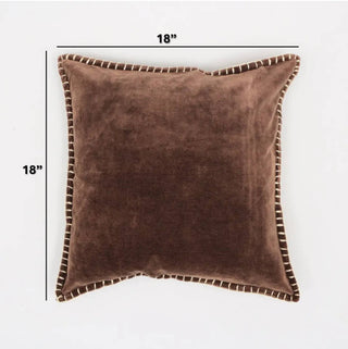 Cotton Velvet Throw Pillow with Handstitched Edges | Coffee