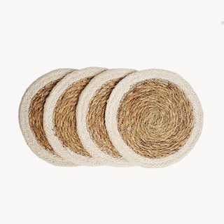 Handwoven Natural & White Coaster Set