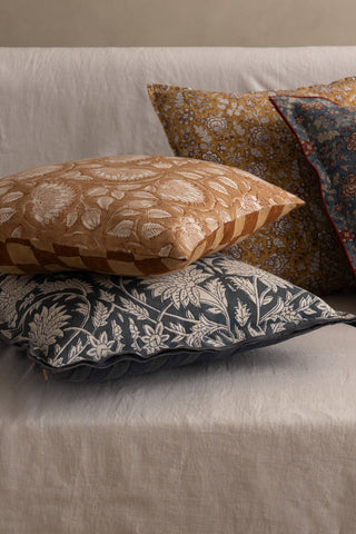 Ophelia Pillow | Block Print Floral & Stripe
