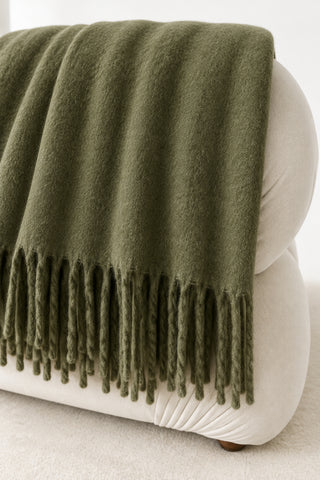 The Cloud Fringe Throw - Merino Wool | Olive