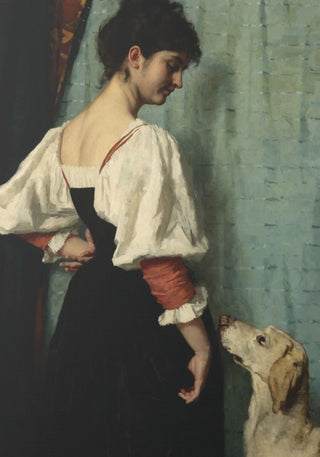 Portrait of a Young Woman, with Puck the Dog | Framed Canvas Print