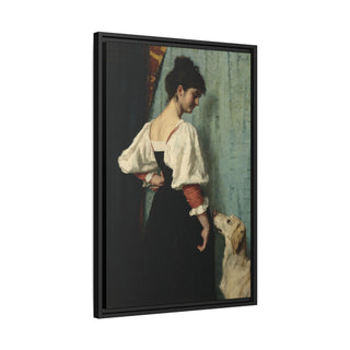 Portrait of a Young Woman, with Puck the Dog | Framed Canvas Print