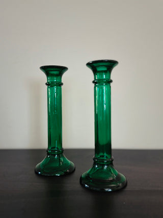 Vintage Emerald Glass Candlestick Holders