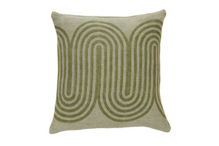 Block Printed Waves Throw Pillow | Sage Green, 18x18