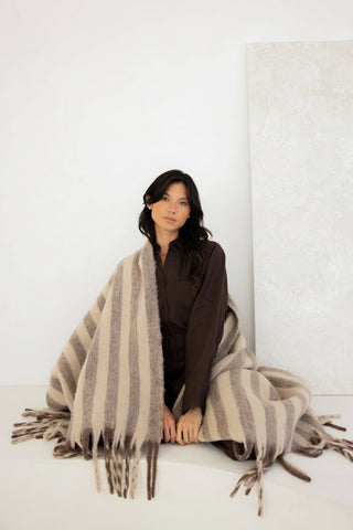 The Wool Stripe Throw - Burnt Umber and Cream