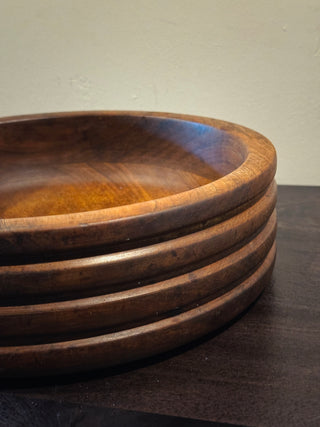 Solid Wood Ribbed Serving Bowl