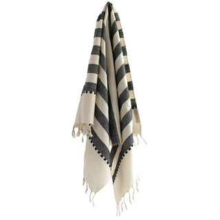 Oversized Woven Hand Towel - Charcoal Stripes
