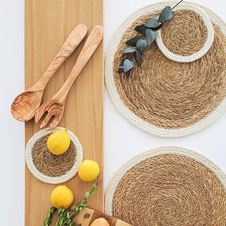 Handwoven Natural & White Placemats | Set of Four