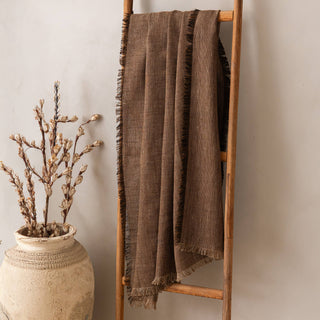 Fringed Linen Throw | Brown