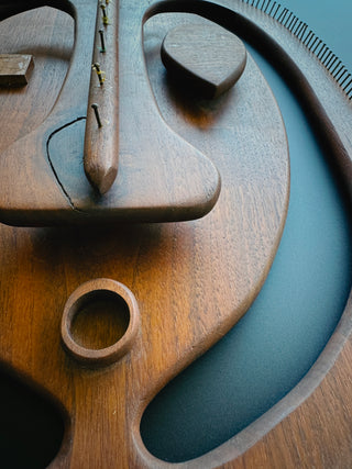 Mid-Century Modern Carved Teak Wall Mask | Abstract Sculptural Face with Brass Nail Border, 1960s–70s
