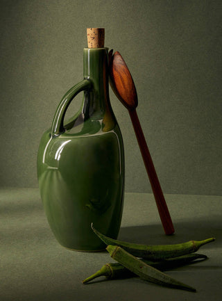 Handmade Stoneware Olive Oil Cruet | Green Glaze