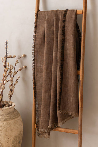 Fringed Linen Throw | Brown