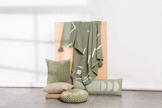 Block Printed Waves Throw Pillow | Sage Green, 18x18