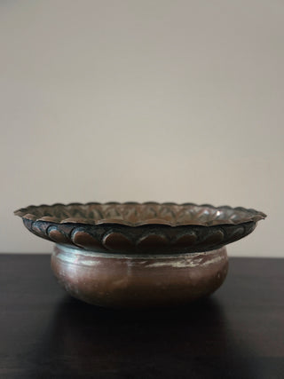 Antique Middle Eastern Tinned-Copper Bowl with Scallop Edge