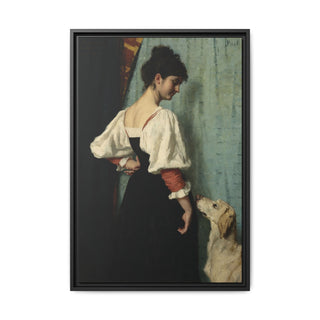 Portrait of a Young Woman, with Puck the Dog | Framed Canvas Print