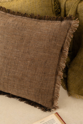 Fringed Linen Cushion Cover | Brown