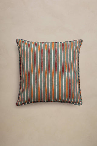 Russet Pillow | Block Print Floral & Stripes