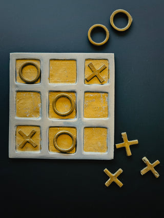 Silver Tone & Brass Vintage Tic Tac Toe Set