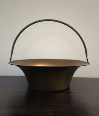 Vintage Hammered Brass Basket Planter, Large