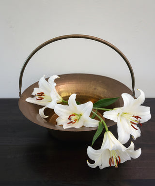 Vintage Hammered Brass Basket Planter, Large
