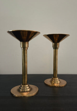Art Deco Brass Candleholders | Pair