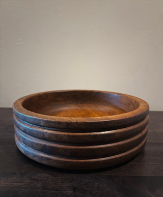 Solid Wood Ribbed Serving Bowl