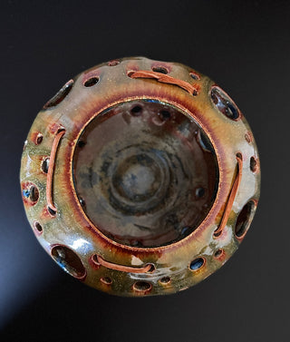 Studio Pottery with Leather Accent, Signed