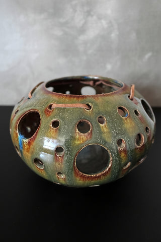Studio Pottery with Leather Accent, Signed