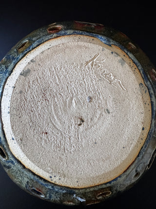Studio Pottery with Leather Accent, Signed