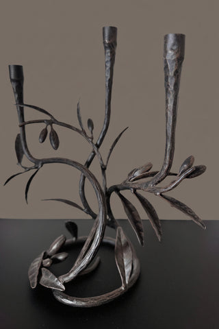 Olive Branch 3-Arm Candleholder | Forged Steel