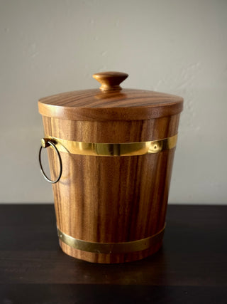 Wood Veneer MCM Ice Bucket with Tongs