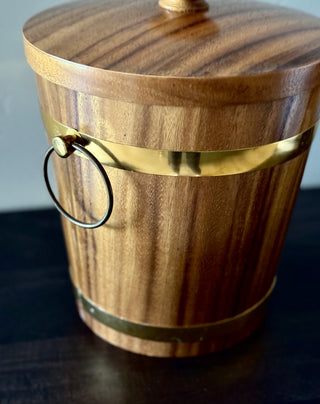 Wood Veneer MCM Ice Bucket with Tongs