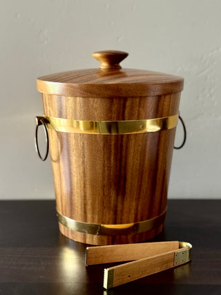 Wood Veneer MCM Ice Bucket with Tongs