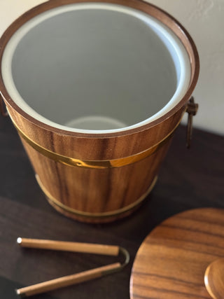 Wood Veneer MCM Ice Bucket with Tongs