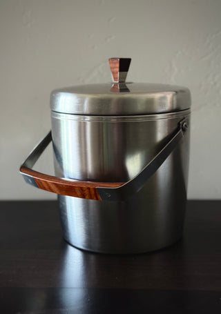Stainless Steel Ice Bucket with Wood Accents