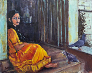 Girl with Birds | Original Oil Painting