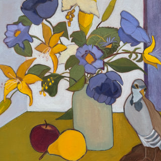 Lillies, a Pear, and a Pigeon | Framed Still Life, Signed