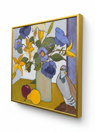 Lillies, a Pear, and a Pigeon | Framed Still Life, Signed