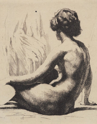 Sketch of a nude figure sitting on a textured beige background