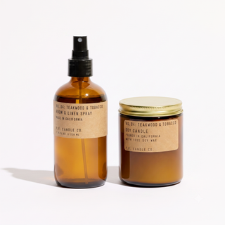 Teakwood & Tobacco | Soy Candle + Room & Linen Spray (Bundle)