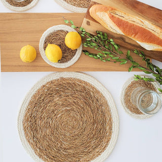 Handwoven Natural & White Coaster Set