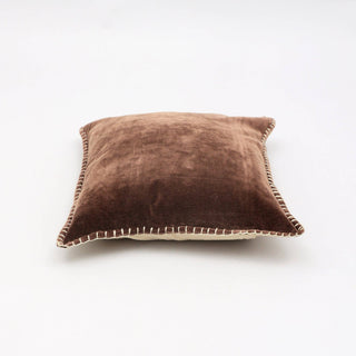 Cotton Velvet Throw Pillow with Handstitched Edges | Coffee