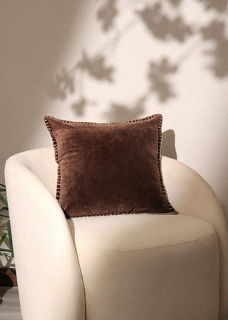 Cotton Velvet Throw Pillow with Handstitched Edges | Coffee