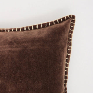 Cotton Velvet Throw Pillow with Handstitched Edges | Coffee