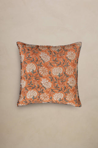Russet Pillow | Block Print Floral & Stripes