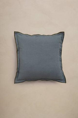 Solid Linen Pillow | Denim Blue with Olive Border
